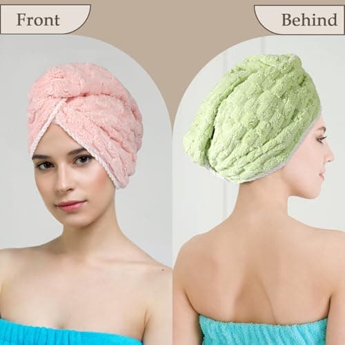 PHOGARY Turban pour Cheveux, Serviette Microfibre Cheveux Bouclés, Lot de 3 Serviettes Turban avec Bouton 65x25 cm, Ultra-Épaisses Serviette Seche Cheveux Sechage Rapide pour Femmes et Enfants