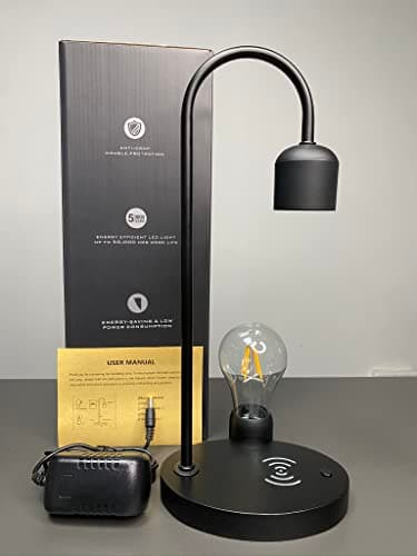 Floatidea Lampe de Bureau Magnétique à Lévitation Ampoule LED Cadeaux Uniques Lumière de Nuit Décoration de à la Maison Jouets de Bureau Avec Socle de Recharge Sans Fil (Apple/Android)
