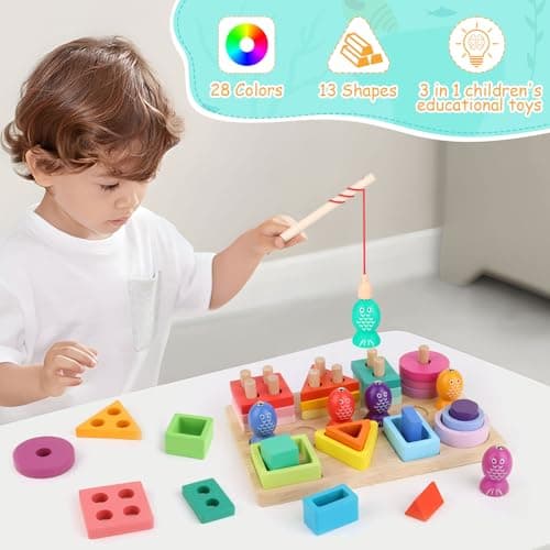 TNOMSNO Juguetes Educativos Montessori, Jeux Montessori, 3 en 1 Jeux Montessori 1 an, Jeu Montessori 2 3 4 Ans, Jouets à empiler et de tri, Jouet en Bois pour Cadeau Fille Garcon Bébés 2 3 4 Ans