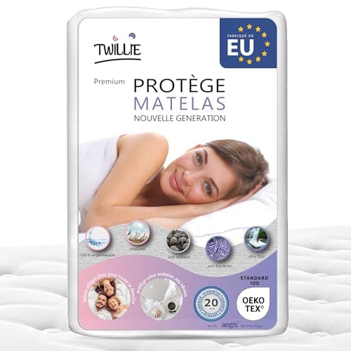 Twillie – Protège Matelas 200 x 220 cm Imperméable et Respirant - Alèse Qualité Supérieure Certifié Oeko-TEX® - Aegis® - Hypoallergénique - Anti Acarien, Bactérien – Housse Matelas 100% Polycoton