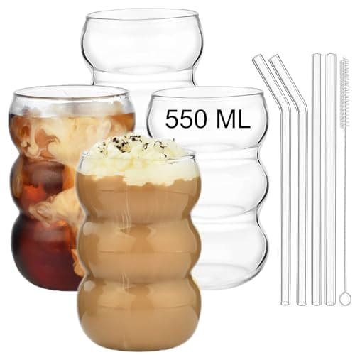 ALINK Bubble Gläs Lot de 4 verres à boire, nervurés, 550 ml, verres à latte macchiato, verres à café glacé, verres à cocktail