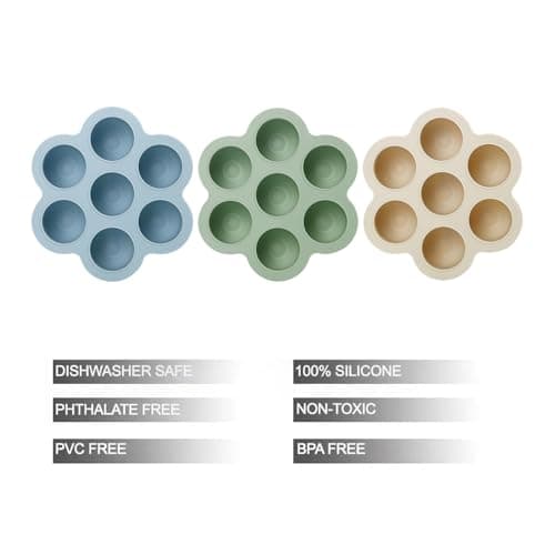 PandaEar Lot de 3 Plateaux de Congélation pour Aliments pour Bébés avec Couvercles, Plateau en Silicone pour Aliments aux Fruits pour Bébés, Conteneur de Stockage pour Aliments pour Bébés