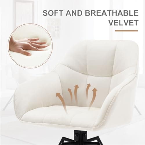WOLTU Chaise Pivotante à 360°, Lot de 4, Chaise Salle à Manger, Chaise Scandinave, Chaise de Cuisine, Fauteuil Salle à Manger, en Velours, Assise Rembourrée, Pieds en Métal, Crème, BH365cm-4