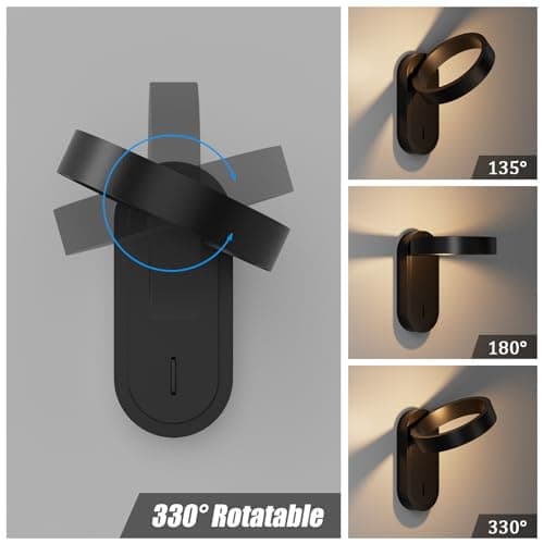 Klighten LED Applique murale Interieur, 3000K/4000K Lampe Murale, Luminaires intérieur 330° Orientable, avec interrupteur, pour Chambre Salon Escalier, Lumière Chaude/Naturelle, Noir, Aluminium, 5W