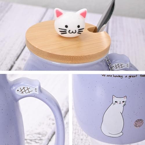 Thuro Tasse de chat,Tasses à Café en céramique Pour les amoureux des chats,Anniversaire Saint Valentin cadeaux de Noël,Nouvelle Année,450ml