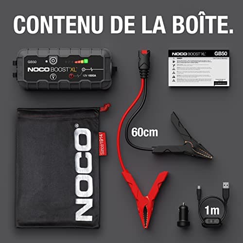 NOCO Boost XL GB50 1500A 12V Booster Batterie Voiture Lithium UltraSafe, Chargeur Batterie Portable USB et Câbles de Démarrage pour Moteurs à Essence Jusqu'à 7,0L et Moteurs Diesel Jusqu'à 4,5L