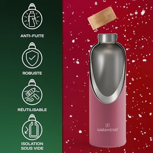 waterdrop® Coffret Cadeau, Bouteille Isotherme 600 ml, Étanche et Compatible avec Eau Gazeuse,18 Cubes à Boire Sans Sucre, Idée Cadeau Noël Femme & Homme, Premium Cadeau de Noël