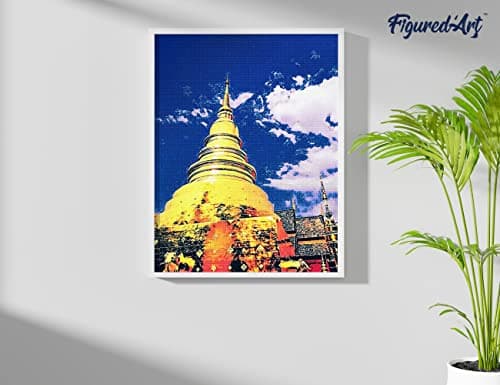 Figured’Art Diamond Painting Broderie Diamant 40x50cm Toile Entière Roulée avec Strass Perles Carrés - Temple de Chiangmai - Kit Complet 5D DIY Activité Manuelle Loisirs Créatifs Adultes