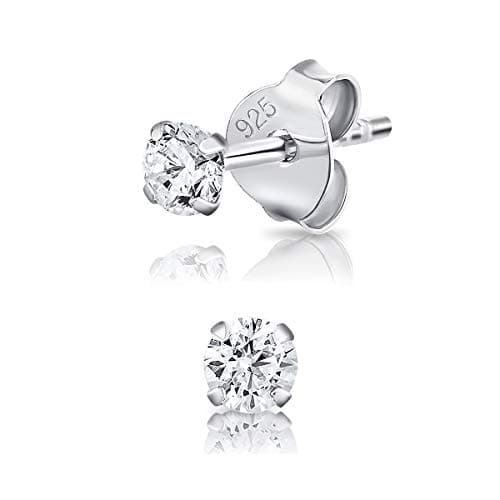 DTPsilver® boucles d'oreilles femme argent 925 - MINI/Petits/Moyens Clous Puces d'oreilles et Oxyde de Zirconium Ronds - Diamètre: 3 mm - Blanc/Clair CZ