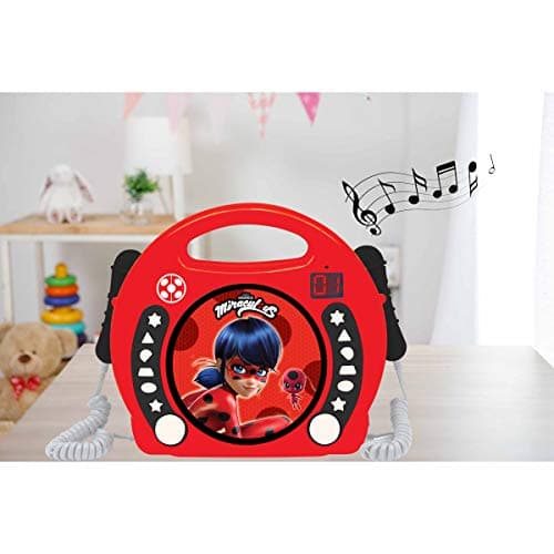 Lexibook Miraculous Ladybug Lecteur CD, Fonction de programmation, Prise écouteurs, Pour enfant,secteur ou Piles, Rouge/Noir, RCDK100MI