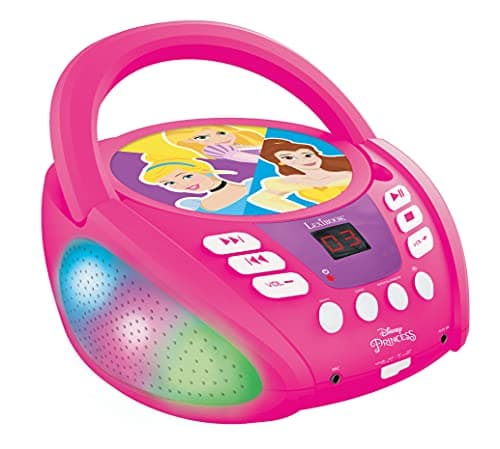 Lexibook - Disney Princesses - Lecteur CD Bluetooth pour Enfants - Portable, Effets Lumineux, Prise Micro, entrée auxiliaire, Batterie ou Secteur, RCD109DP