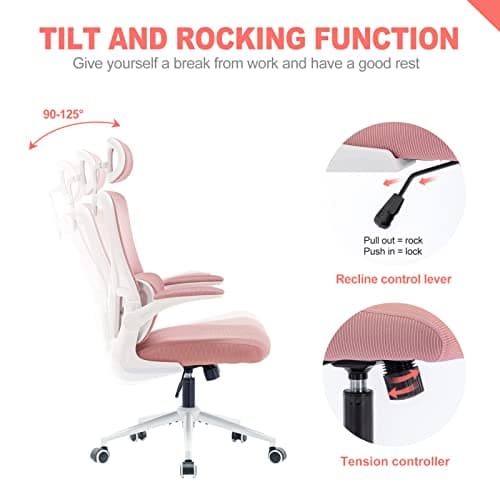 LIYURUI Chaise de Bureau Ergonomique, Chaise de Bureau avec Hauteur et Appui-tête réglables, Support Lombaire, Maille Respirante, accoudoirs rembourrés, Chaise Inclinaison à 125°, pivotante à 360°