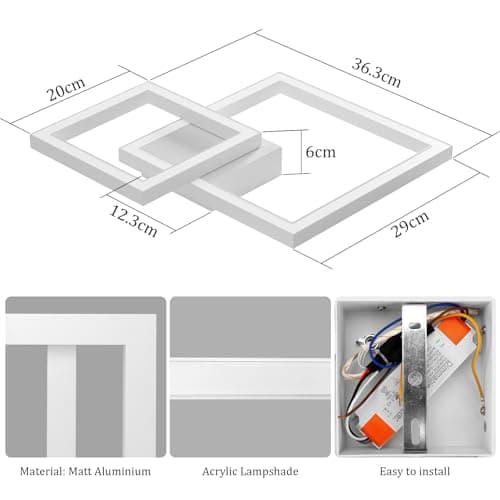 Klighten Plafonnier LED Dimmable avec Télécommande 35W Lampe de Plafond en Aluminium, Moderne Design Luminaire Plafonnier pour Salon Chambre Cuisine Couloir, 2400 LM, 3000K-6000K, Blanc