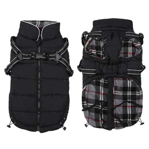 Pethiy-Manteau d'hiver pour Chien avec Harnais intégré,Veste Chien Chaud en Polaire,Imperméable Vêtements Gilet pour Chien avec Harnais,Pull d'extérieur pour Moyenne et Petite Chiens-Noir-S