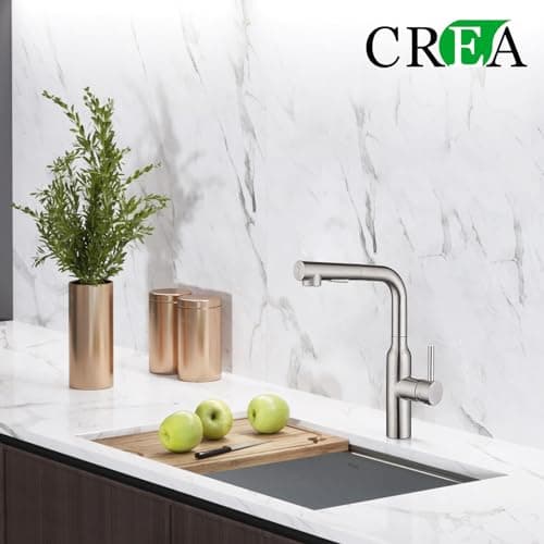 CREA Robinet Mitigeur D'évier de Cuisine avec Douchette Extractible, Robinet pour Cuisine à Monolevier avec pulvérisation Nagnétique Rétractable, Acier Inoxydable brossé mat
