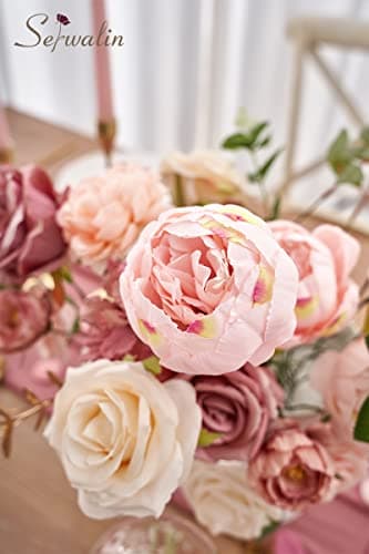 Serwalin Fleurs artificielles roses pour gâteau de mariage, fausses pivoines poudrées pour bouquets, centres de table, décoration d'intérieur, fête prénatale, fête prénatale, fleurs avec tiges
