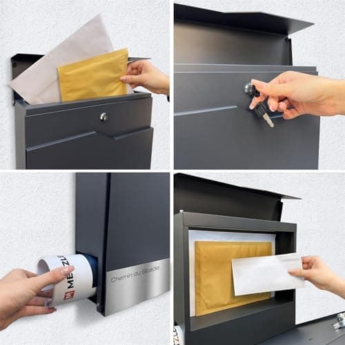Metzler Boîte aux Lettres Murale avec Porte-nom, Design Moderne avec Compartiment à journaux Anthracite RAL 7016, Personnalisable avec Plaque Nominative en Acier Inoxydable V2A | Modèle Siebert...