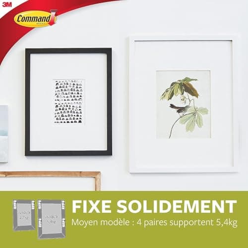 Command Languettes Accroches Tableaux Moyen Modèle, 8 x 2 Languettes, 5,4 kg, Blanc - Fixation sans Dommage