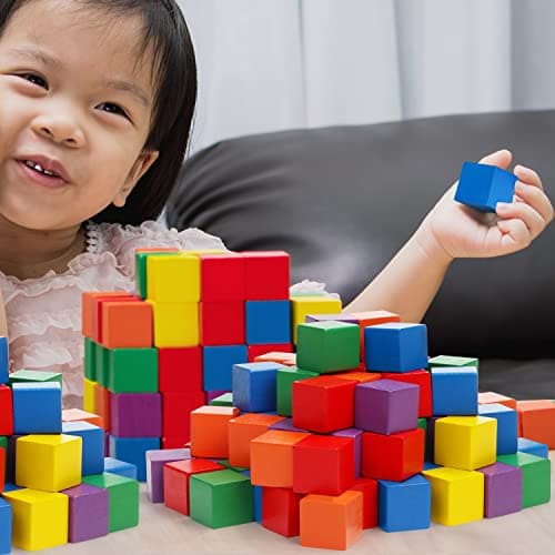 Belle Vous Cube Couleur en Bois (Lot de 100) - 3 x 3 x 3 cm - Bois Cube Carré Naturel de 6 Couleurs - Cube Bois Enfant, Travaux Manuels, Fabrication de Puzzle, Jouets Éducatifs