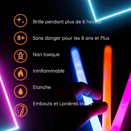 Glow Fever Bâtons lumineux Multicolores de 15,2cm (6”) - 100 Pièces Bâtons lumineux Accessoires de fête fluorescents pour Festival, Halloween et Mariage - Lumières pour Soirée