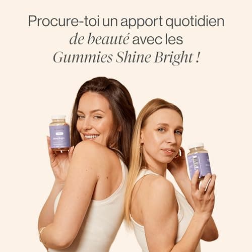 Shine Bright Gummies Pousse Cheveux | Vitamines pour la peau, les cheveux et ongles | Biotin, Acide Folique, Vitamine B6, B12 | 60 Gummies | Tummy Tox