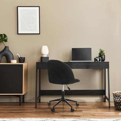 hjh OFFICE Chaise de Bureau Design SOLAO TED B Tissu Teddy, Chaise de Bureau réglable en Hauteur, rembourrée, Noir 645066