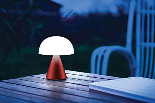 Lexon MINA M Lampe Champignon LED sans fil rechargeable, lampe à poser avec 9 couleurs de lumière et variateur d'intensité, jusqu'à 24h d'autonomie - Rouge Sombre