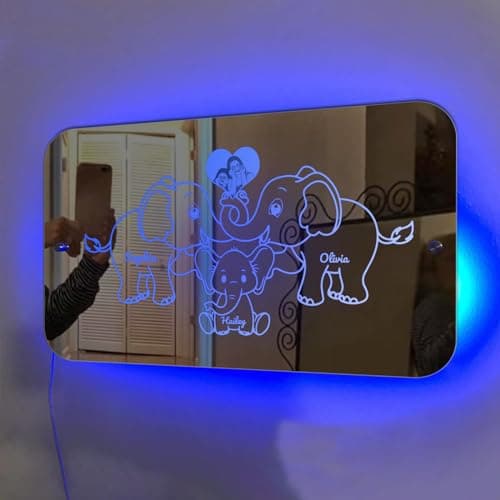 DUOYUN Miroir Personnalisé avec Nom, Miroir Lumineux LED avec Nom Et Photo, DéCoration Murale De Chambre à Coucher, IdéEs Cadeaux pour La FêTe des MèRes/PèRes La Saint-Valentin Un Anniversaire NoëL