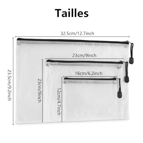 JMIATRY 30 Pcs Pochette Document Zippée A4+A5+A6, Pochette Zippée Mesh, Pochette Plastique Zippée Rangement pour Documents, Dossiers