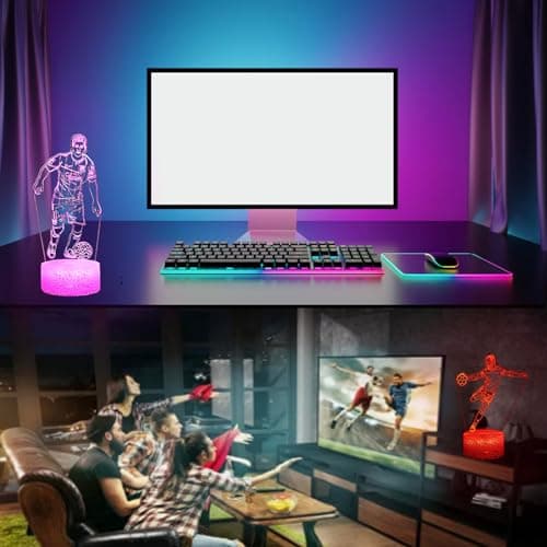 XRR Veilleuse Football avec 2 motifs, Football Lampe 3D Veilleuse à LED, Football Veilleuse Enfant 16 couleurs avec Télécommande Lampe de nuit pour Garçons Filles Ados Hommes
