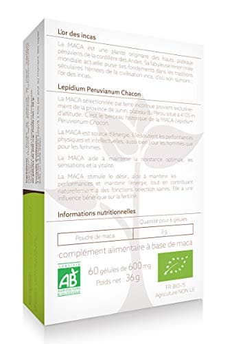 Maca bio du Pérou - Terre Inconnue® - 60 gélules végétales de 600mg - pure Lepidium Peruvianum Chacon de Junin au Pérou
