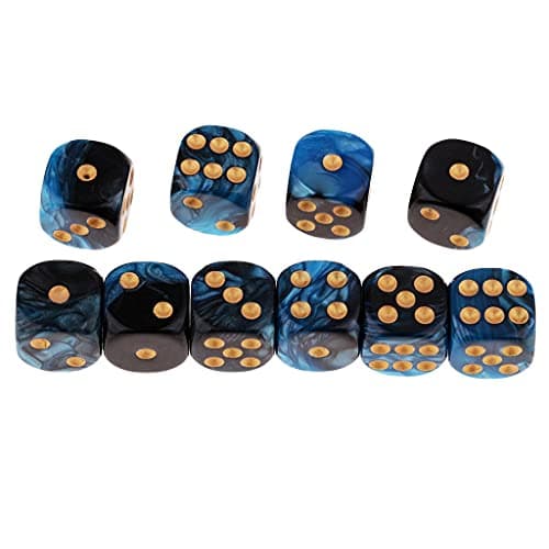 B Blesiya Set 10 Dés à Jouer 6 Faces en Résine Dice D6 D&D TRPG pour Jeux de Société Party Bar -16mm - Bleu + Noir