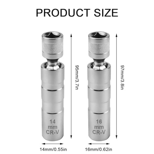 2 Pièces de Cle a Bougie, Douille Bougie 14mm / cle a Bougie 16mm, Outil de Démontage de Bougies, Douille à Bougie Pivotante à Paroi Mince 12 Pans 3/8 Pouces CR-V, Outil Spécial pour Automobiles