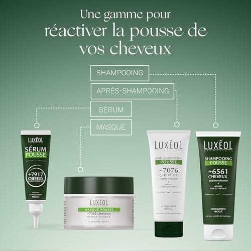 LUXÉOL - Shampooing Pousse - Augmente la densité capillaire - Réactive La Pousse Des Cheveux Existants - 86% D'Ingrédients D'Origine Naturelle - Fabriqué En France - 200ml