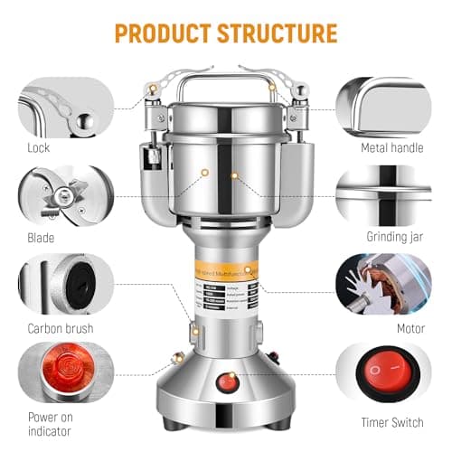 Moulin à Céréales Électrique, Couleeur 150g Haute Vitesse Broyage Moulin à Épices Moulin Epices Grinder Électrique avec 3 Lames en Acier Inoxydable Machine à Poudre pour Céréales Herbes Épices Noix