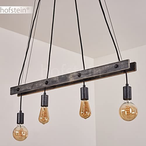 Suspension Aarhus, lampe à suspendre en métal/bois en noir/marron, 4 flammes, 4 x E27, hauteur réglable, sans ampoules