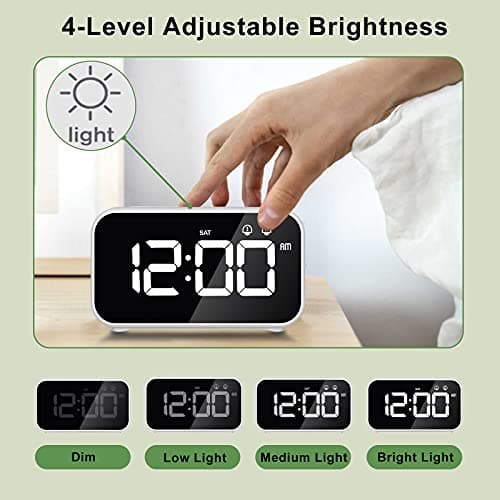 HOMVILLA Réveil Numérique LED avec Fonction Snooze, 2 Alarmes, Surface Miroir Rechargeable USB 12 / 24H pour Bureau de Chambre