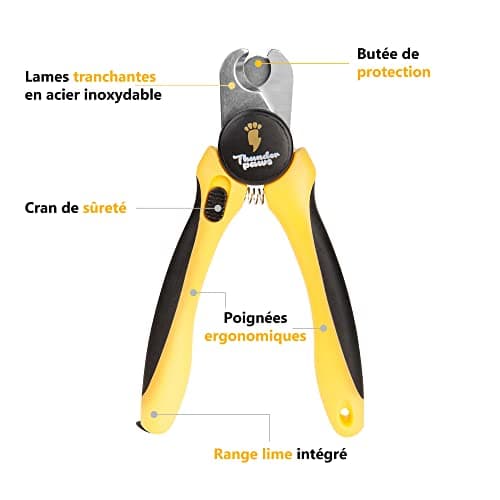 Thunderpaws Coupe-griffes professionnel pour chien avec dispositif de protection, fermeture de sécurité et lime-griffes - Convient pour les races de chiens de taille moyenne et grande