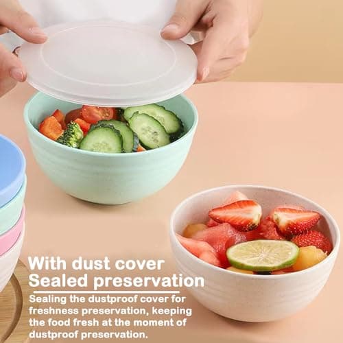Sporgo Lot de 4 bols avec couvercle : 24 oz Bols à céréales 710 ml Saladier avec couvercle Bol en plastique incassable Bol à soupe Bol à salade pour enfants adultes