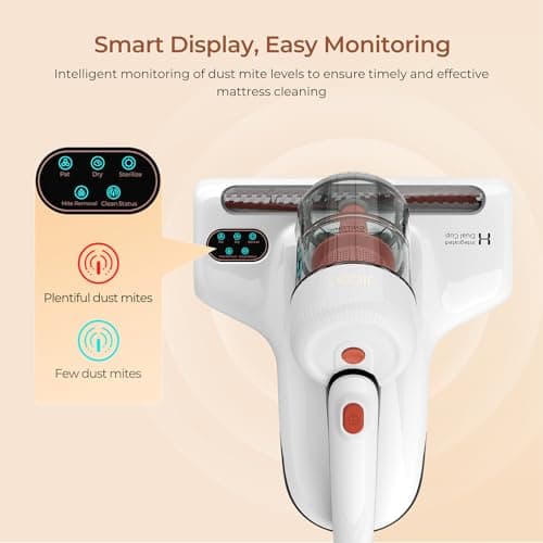 JIGOO Aspirateur Matelas Anti Acariens avec Affichage LED Intelligent, Capteur de Poussière d'acariens, lumière UV-C, Combat Les punaises de lit, Élimine 99,9% des allergènes, Spécial Allergies