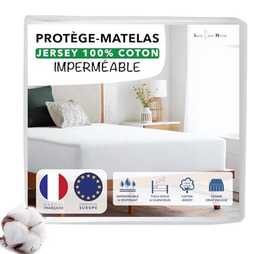 Lazy Bear Home | Protège Matelas 140x190/200 cm Imperméable Jersey 100% Coton, Alèse Drap Housse Grand Bonnet 30 cm | Marque Française, Fabriqué UE