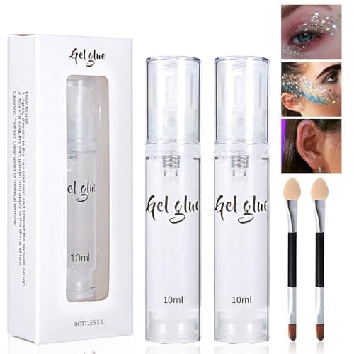 Miioto Glitter Fix Gel, 10ml Gel à Paillettes, Gel Paillettes Visage, Adhésif Cosmétique Paillettes avec Applicateur pour le Visage et le Corps, 2 Pièces