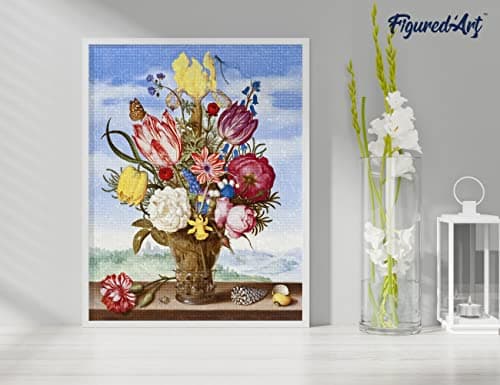 Figured’Art Diamond Painting Broderie Diamant 40x50cm Avec Cadre Toile Tendue Strass Perles Carrés - Bouquet de fleurs - Kit Complet 5D DIY Activité Manuelle Loisirs Créatifs Adultes