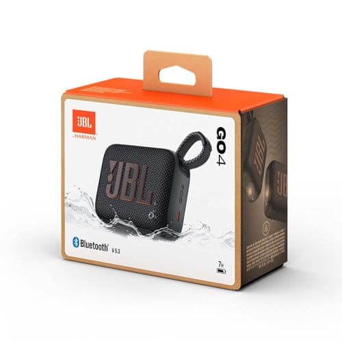 JBL GO 4, Enceinte Bluetooth ultra-portable, son JBL Pro, basses percutantes, 7 heures d'autonomie, fonction Playtime Boost, résistante à l'eau et à la poussière IP67, en noir