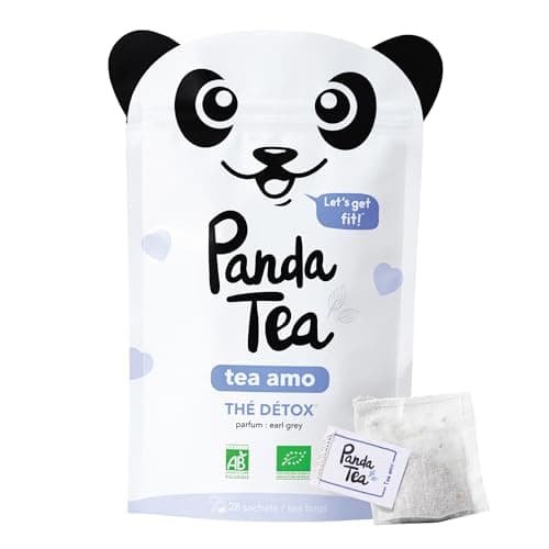 Panda Tea - Thé Earl Grey Tea Amo Detox Bio - Brule Graisse, Coupe Faim, Draineur, Slim Fit, Tisane à Froid ou Chaud ou Glacée - Certifié Biologique - Cure 28 Sachets Coton
