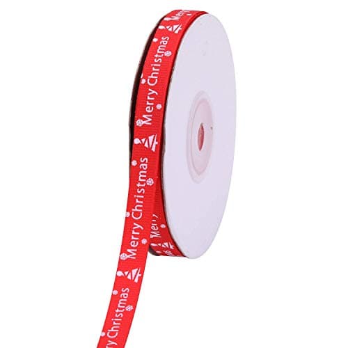 Trimming Shop Noël Ruban Gros Grain Noël Vacances Imprimé Snowglake Père Noël Rubans pour Emballage Cadeau, Décoration Festive - Rouge, 10mm x 25 Yards