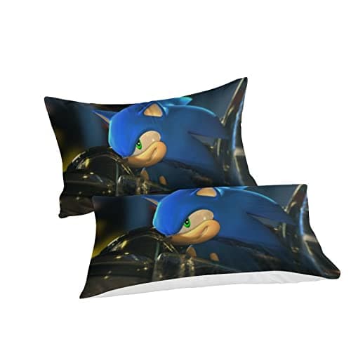 Sonic The Hedgehog 3D Print Housse de Couette Ensembles de Literie Housses de Couette avec Fermeture Éclair 3 pièces Doux Entretien Facile pour Jeunes et Enfants Adultes Célibataire (135x200cm)
