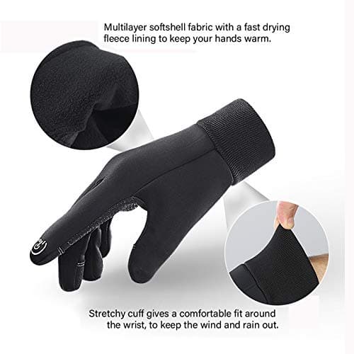 LERWAY Gants d'hiver Chauds à Ecran Tactile Noirs pour Hommes Femmes Gants Antidérapants Coupe-Vent Gants pour Sports Course Conduite VTT Escalade Randonnée Résistants à l’Eau