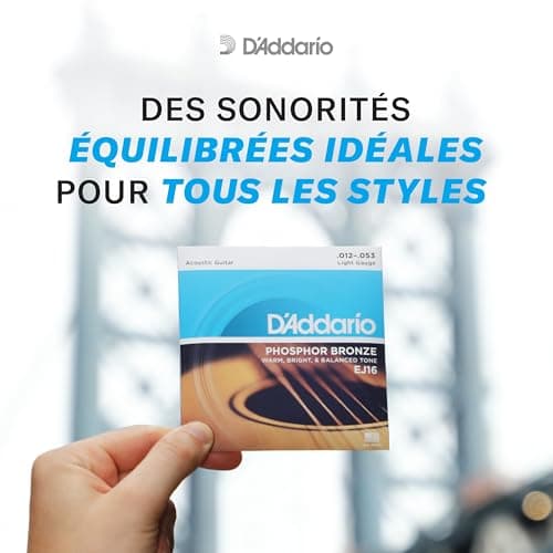 D'Addario Cordes Guitare Acoustique | Corde Guitare Folk | EJ15 | Cordes en bronze phosphoreux pour guitare acoustique avec revêtement | Très Léger 10-47
