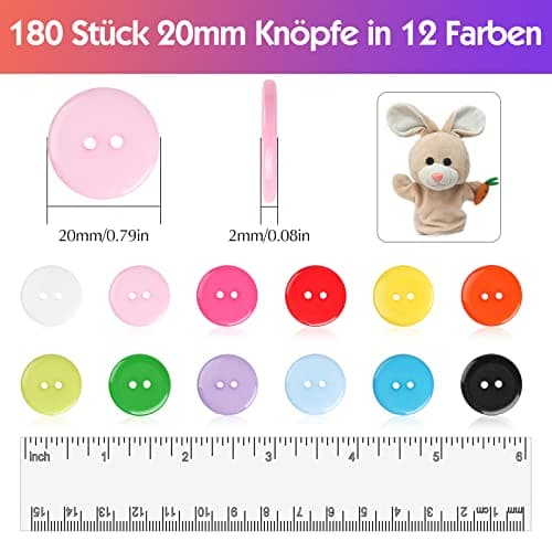 Furuising 180Pcs Boutons Mercerie, 20mm Boutons Colorés, 2 Trous Ronds Résine Bouton avec Boîte de Stockage pour Vêtements Couture Artisanat Ornements et Bricolage Ornement Fait à la